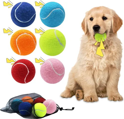 Vista 9 de Magicorange Pelotas de tenis para perros, paquete de 20 pelotas de tenis de 6.35 cm con sonido y flotación para ejercicio de búsqueda, pelotas