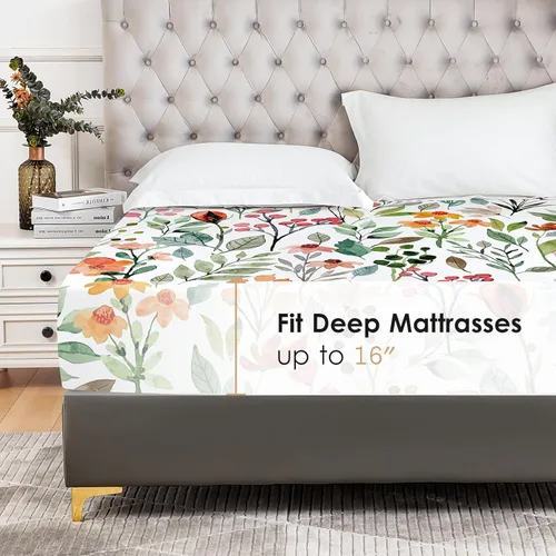 Vista 45 de YIYEA Sábana bajera ajustable de microfibra de doble cepillado de alta calidad, tamaño individual, sábana bajera ultra suave, encogimiento, Blanco