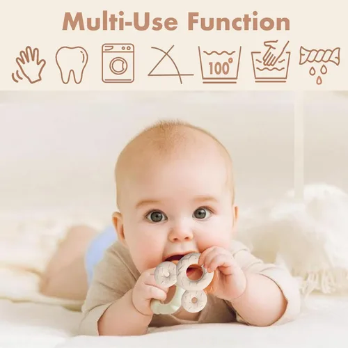 Vista 4 de Baberos de dentición para bebé, paquete de 6 con mordedor acoplable, 100% algodón orgánico, baberos súper absorbentes y suaves