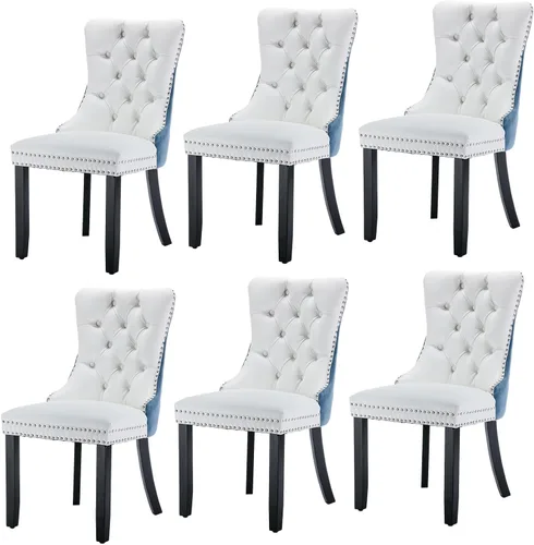 Vista 61 de Juego de 2 sillas de comedor modernas para sala de estar, cocina, patas de madera maciza, cojín acolchado de tela de lino, asiento y respaldo