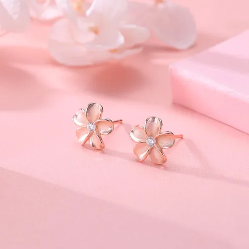 Vista 4 de Reffeer Aretes de tuerca de plata de ley 925 maciza con diseño de flor de plumeria para mujeres y adolescentes
