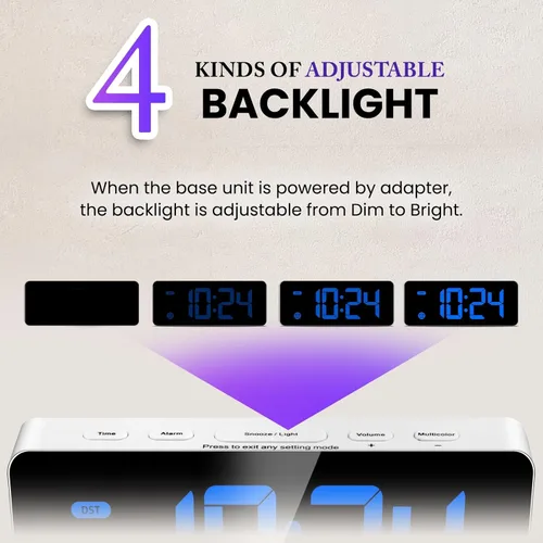 Vista 4 de HODIK Reloj despertador para dormitorios de niños, reloj digital pequeño, 4 retroiluminación regulable, 3 volúmenes ajustables con repetición (azul)