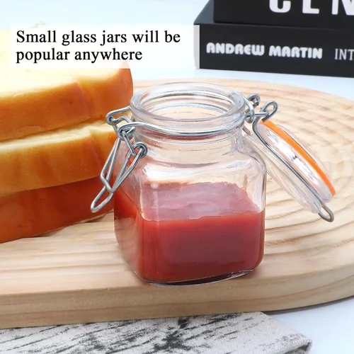Vista 8 de Encheng Tarros de vidrio de 4 onzas con tapas herméticas y junta de goma a prueba de fugas, pequeños tarros de albañil con tapas con bisagras