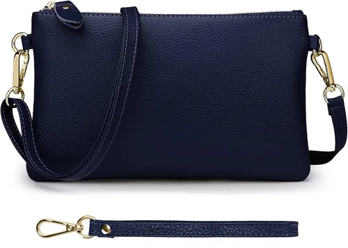 Vista 2 de YALUXE Cartera de mano de piel auténtica para mujer con correa cruzada