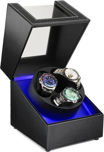 Vista 8 de J&T Technology Enrollador de reloj para relojes automáticos, enrollador automático de reloj con luz LED, caja de reloj giratoria con motor