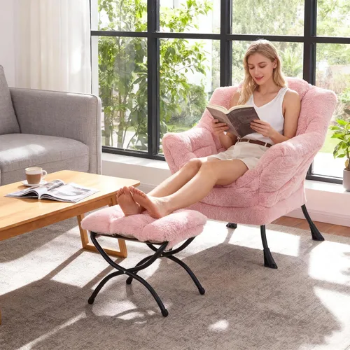 Vista 91 de Welnow Silla Lazy con otomana, moderna silla de descanso con reposabrazos y un bolsillo lateral, sillón para sofá de ocio, sillón de lectura