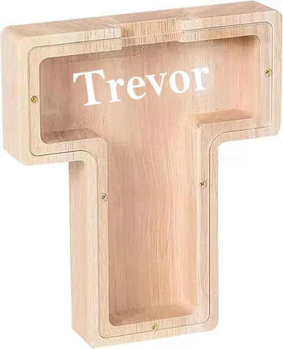Vista 11 de Personalized Passion Alcancía de madera para niños, niños pequeños y adultos, banco de monedas en forma de letra de gran tamaño, caja de madera