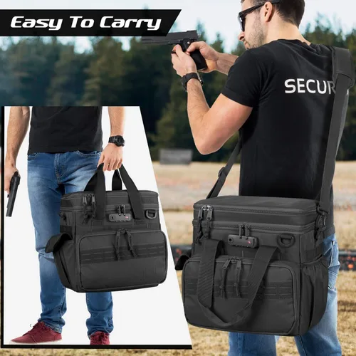 Vista 5 de GOBUROS - Bolsa táctica para arma de campo de tiro con capacidad para 3 pistolas y cerradura TSA, bolsa de lona para arma con 2 estuches pequeños