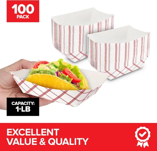 Vista 2 de Stock Your Home Botes pequeños de papel para alimentos (paquete de 100) bandejas desechables de 1 libra a cuadros rojos y blancos, botes de comida
