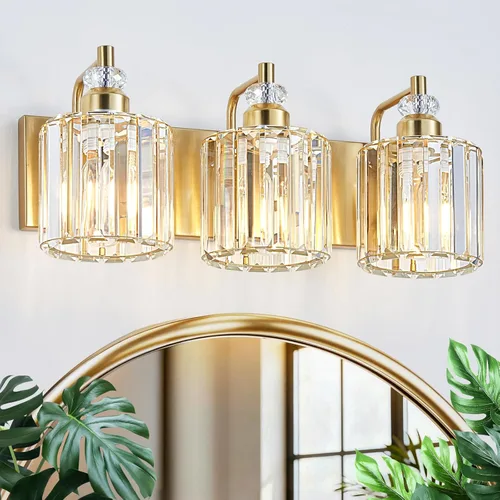 Vista 12 de Lámpara de baño moderna de 3 luces, luces cromadas para tocador de baño sobre espejo, iluminación de pared con pantallas de cristal K9, base E26