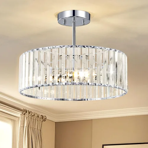 Vista 12 de Lámpara de Techo Semiempotrada de Cristal Cromado Moderna Luminaria de Pasillo de Metal Cercana al Techo para Vestíbulo y Baño (8.66 pulgadas)