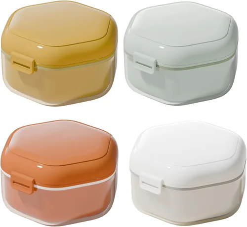 Vista 7 de Caja de baño para dentaduras postizas con cesta de colador, contenedor de almacenamiento para retenedores, impermeable, protector bucal para el hogar