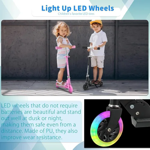 Vista 3 de Scooter for Kids with Light up Wheels, 3 Adjustable Levels, Rear Brake