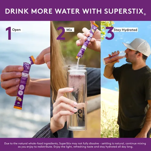 Vista 6 de Sol-ti Mezcla de electrolitos orgánicos + bebida de hidratación, barras de hidratación superalimentos, SuperStix, sin OMG, vegano, arándano limón
