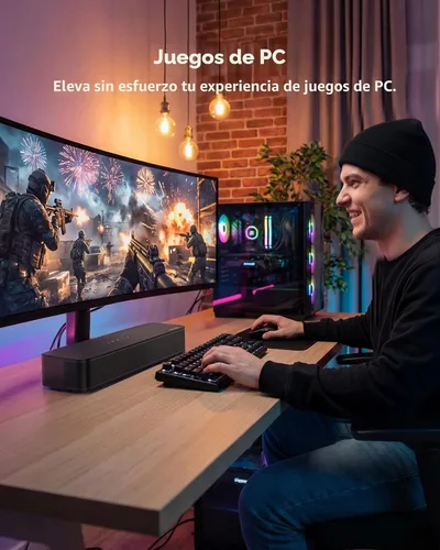 Vista 7 de ULTIMEA Barra de sonido envolvente de 2.1 canales para TV, subwoofer integrado, potencia máxima de 132 W, control de aplicaciones, barra de sonido