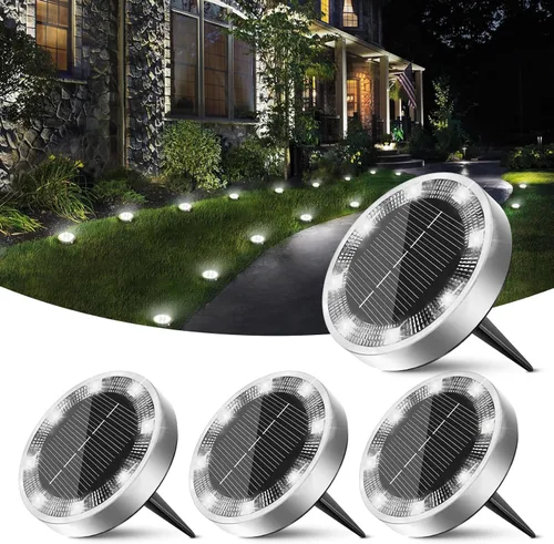 Vista 25 de Peasur Luces solares de suelo para exteriores, paquete de 2 luces planas de disco con energía solar, IP68 impermeable, antioxidante, iluminación