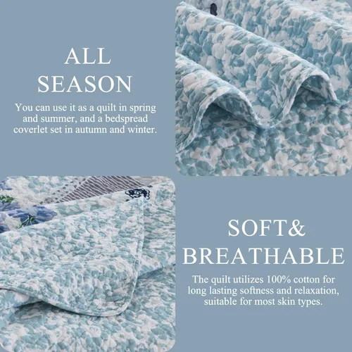 Vista 5 de DDUOXIN Colcha floral de granja tamaño King, edredón reversible de retazos 100% algodón con 2 fundas de almohada, juego de colcha ligera a cuadros
