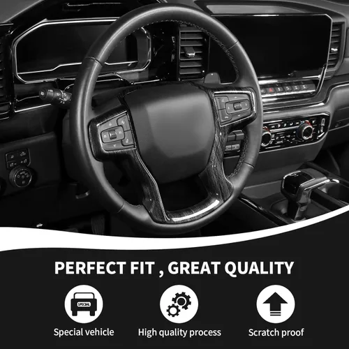 Vista 4 de RAZPOY Funda de Tapa de Volante Compatible con Chevy Silverado y Suburban 2019-2022 & 2020-2023 & Tahoe 2021-2023, Negro Grano de Madera