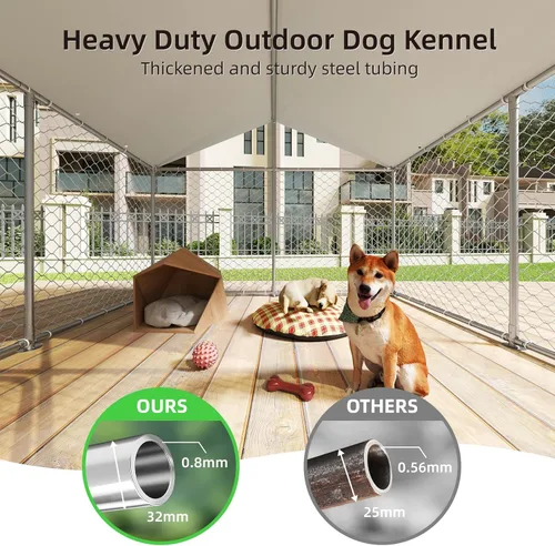Vista 4 de Perrera para perros de 7.8 x 7.8 pies para exteriores, resistente, con cubierta impermeable, techo y valla de acero con cerradura de seguridad