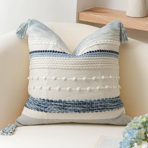Vista 10 de BlissBlush Funda de almohada decorativa bohemia gris de 22 x 22 pulgadas, cojín cuadrado de estilo rústico para sofá, sala de estar y dormitorio