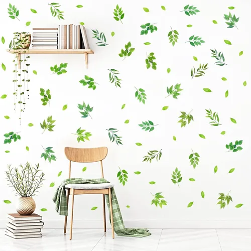 Vista 8 de Calcomanías de pared de hojas verdes, calcomanías de hojas de árbol para despegar y pegar, calcomanías de hojas de plantas botánicas, calcomanías