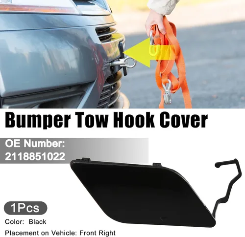 Vista 2 de ACROPIX Tapa de gancho de remolque para parachoques delantero derecho para Mercedes-Benz E320 - Paquete de 1 negro