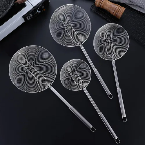 Vista 5 de Espumador de araña de acero inoxidable, juego de 2 cucharas coladoras de pasta de cocina profesional con mango largo