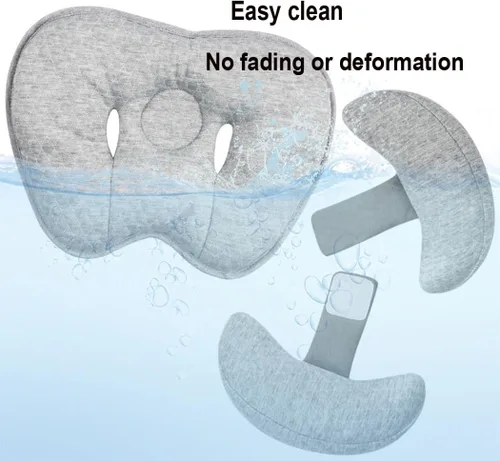 Vista 9 de Almohada de apoyo para la cabeza del bebé, almohada de viaje 2 en 1, almohada de cabeza ajustable en forma de plátano para niños pequeños