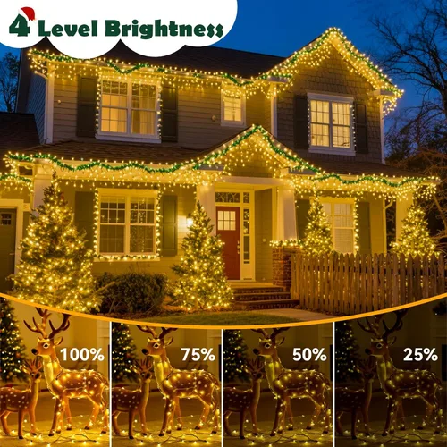 Vista 5 de Guirnalda de luces de Navidad de 66 pies, 200 luces LED de color blanco cálido, cable verde oscuro, para interiores y exteriores, impermeable, con 8