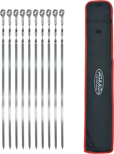 Hakka - Brochetas de acero inoxidable para barbacoa, 23.6 pulgadas, pinchos de metal resistente para asar palitos grandes y anchos reutilizables con