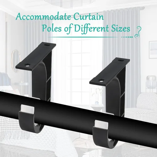 Vista 3 de 4 soportes resistentes para barra de cortina individuales, aleación de aluminio resistente, negro, montaje en pared y techo