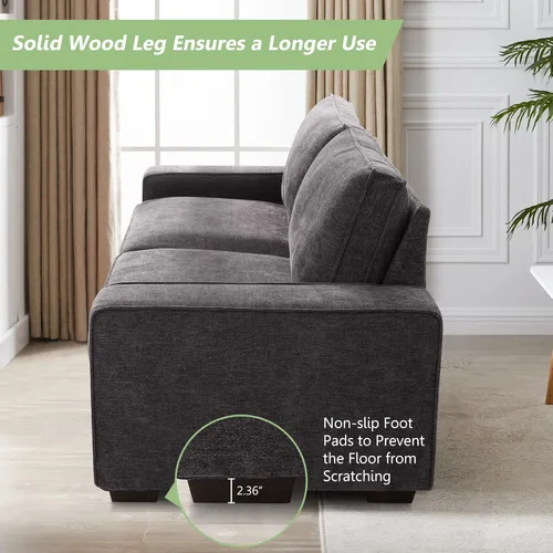 Vista 24 de LEISLAND Sofás modernos de 88.58 pulgadas para sala de estar, sofás y sofás de felpilla con reposabrazos cuadrados, cojín extraíble de respaldo bajo