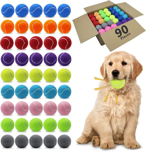 Vista 10 de Magicorange Pelotas de tenis para perros, paquete de 20 pelotas de tenis de 6.35 cm con sonido y flotación para ejercicio de búsqueda, pelotas