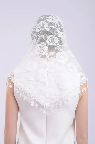 Vista 6 de Velo de encaje Triángulo Mantilla velo Mantón o Bufanda Latina Masa Cabeza Cubierta con Flecos Encaje