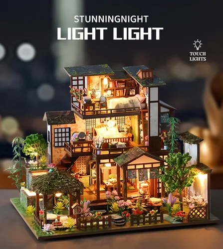 Vista 4 de Spilay - Kit de casa de muñecas en miniatura, kit de bricolaje, modelo de villa moderna mini con caja de música, el mejor regalo de Navidad y Patio