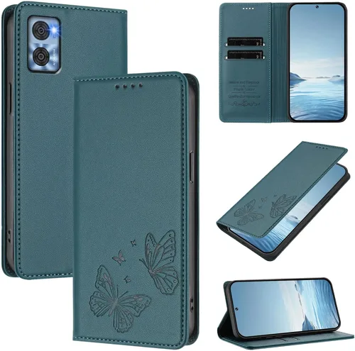 Vista 12 de Wallet Case for Motorola Moto E22 2022 PU Leather & TPU Magnetic Flip Cover with RFID Blocking, 2 Card Slots & Cash Pocket, Shockproof Bumper, Black