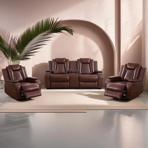 Vista 13 de Juego de sillón reclinable eléctrico con luces LED, juego reclinable de cuero sintético con puerto USB/cargador inalámbrico/consola