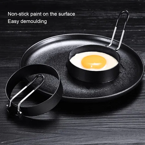 Vista 5 de 2 Pcs Stainless Steel Egg Rings for Frying,Round Egg Ring Non Stick Fried Eggs Mold Shaper Frying Egg Pancake Mold Ring with Silicone Handle for