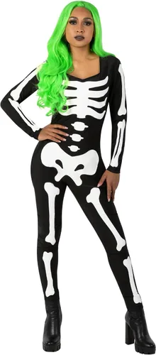 Vista 5 de Morph Disfraz de esqueleto que brilla en la oscuridad para mujer, disfraz de esqueleto de Halloween, body de esqueleto para mujer