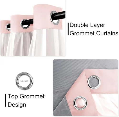 Vista 3 de Cortinas 100% opacas de doble capa para guardería, cortinas opacas con superposición transparente para dormitorio de niñas, cortinas de privacidad