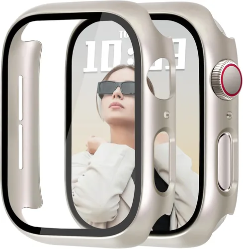 Vista 11 de JR.DM - Juego de 2 fundas de policarbonato duro de 38 mm con protector de pantalla de vidrio templado HD para Apple Watch Series 3/2/1, protector