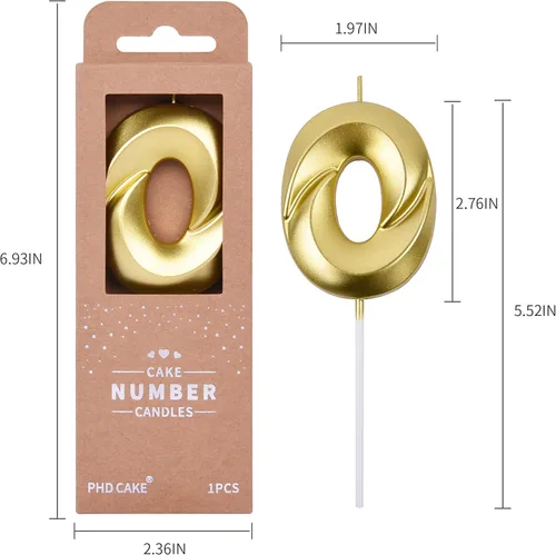 Vista 4 de PHD CAKE Velas de Cumpleaños de Oro Diamante de 2.76 Pulgadas Número 0, Velas de Número Dorado, Velas de Número para Pastel, Celebración de Fiesta