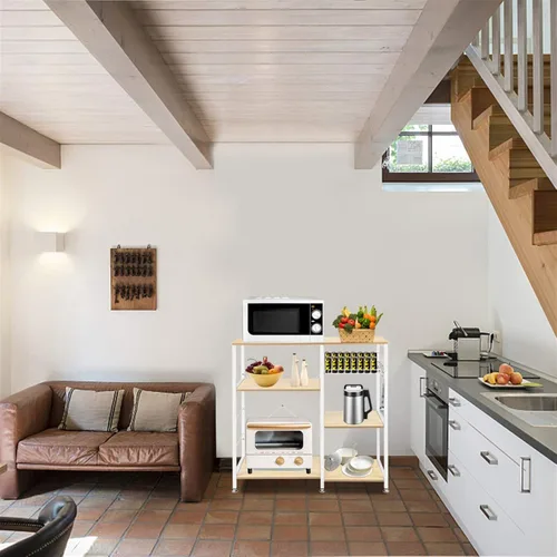 Vista 23 de Estante de cocina para panadero, carrito de microondas, carrito de cocina rodante de 3 niveles con ruedas, carrito de café con estante