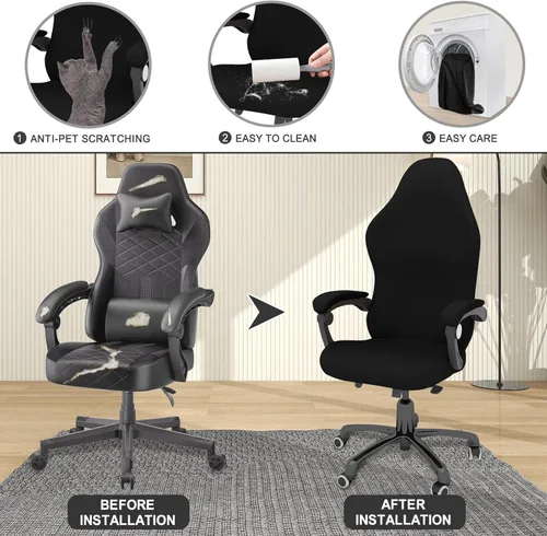 Vista 3 de Funda Protectora Deslizable para Silla de Juegos Impermeable a Prueba de Arañazos de Gato, Funda Elástica para Asiento de Silla