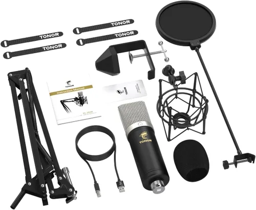 Vista 7 de TONOR Micrófono de condensador de 192 kHz/24 bits, kit de micrófono cardioide USB con brazo de pluma mejorado/soporte de choque de araña
