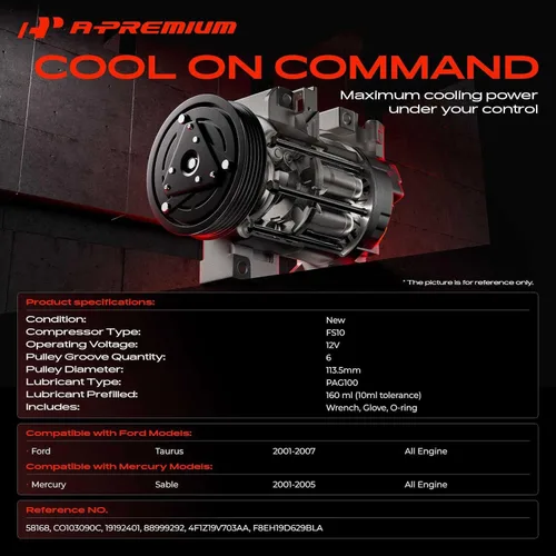 Vista 2 de A-Premium Compresor de aire acondicionado con embrague compatible con Ford Taurus 2001-2007, Mercury Sable 2001-2005