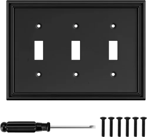 Vista 8 de Placa Decorativa Moderna Negra para Interruptor de Luz, Cubiertas de Tomacorriente Decorativas, Placas de Interruptor Basculante, Material de Fibra