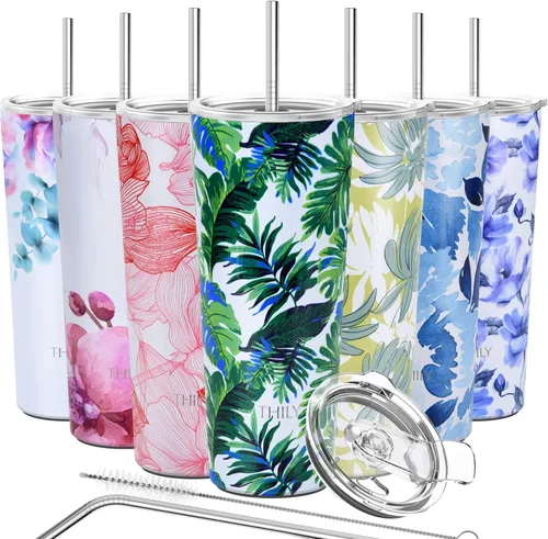 Vista 16 de THILY Vaso de viaje de acero inoxidable aislado al vacío, taza de café de 26 onzas con 2 tapas y popotes, a prueba de salpicaduras, mantiene