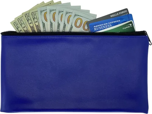 Vista 5 de Progo Blue Bank - Bolsa de seguridad con cremallera, exterior de cuero recubierto de vinilo resistente al agua con forro interior suave. Para