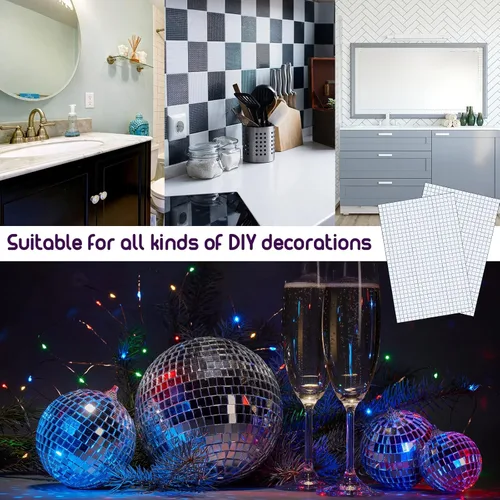 Vista 4 de Espejos autoadhesivos, azulejos de mosaico, azulejos de espejo autoadhesivos, azulejos de espejo de discoteca para manualidades, azulejos